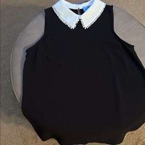 CeCe Black Blouse with White Beaded Collar